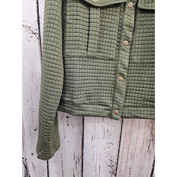PrettyGarden Quilted Shacket Jacket Olive Green Button Front Collared Size M NEW - Picture 3 of 15